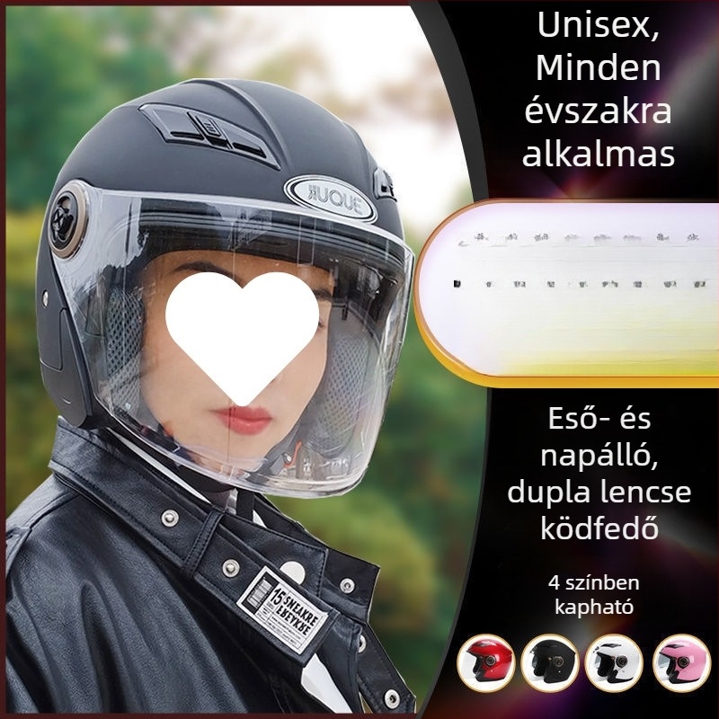Elektromos robogó sisak kettős arcvédővel, nyári napvédelem, mindennapos használat, fél sisak nyakvédővel Hy7