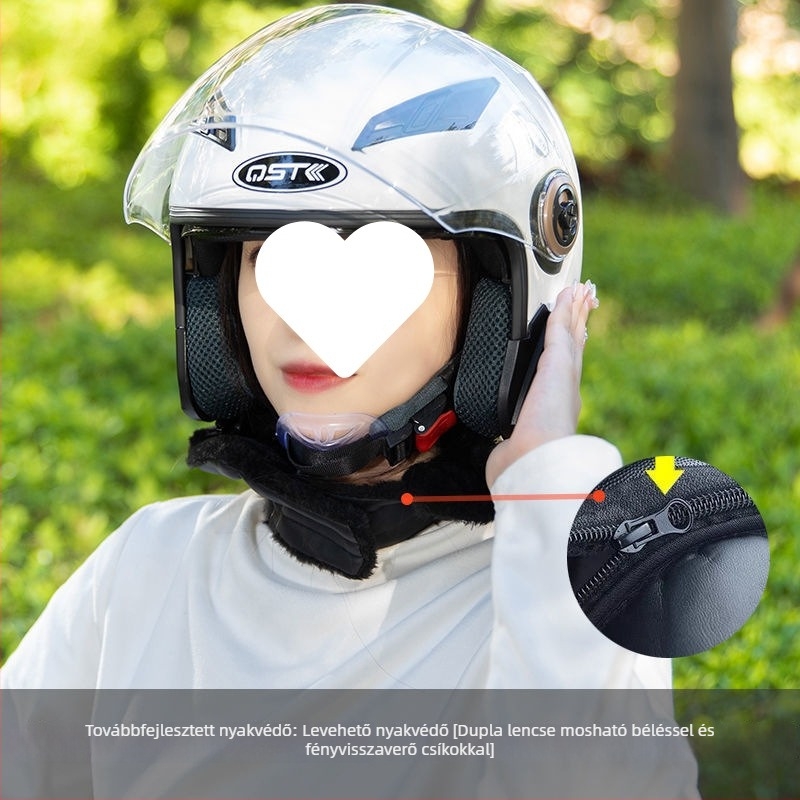 Elektromos robogó sisak kettős arcvédővel, nyári napvédelem, mindennapos használat, fél sisak nyakvédővel Hy7