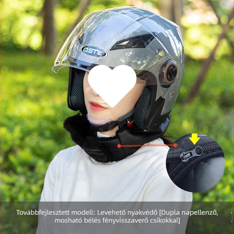 Elektromos robogó sisak kettős arcvédővel, nyári napvédelem, mindennapos használat, fél sisak nyakvédővel Hy7
