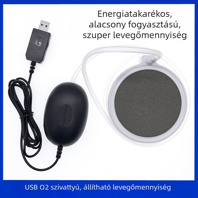 USB-s működtetésű állítható levegőmennyiségű oxigénpumpa akváriumhoz, csendes, hordozható