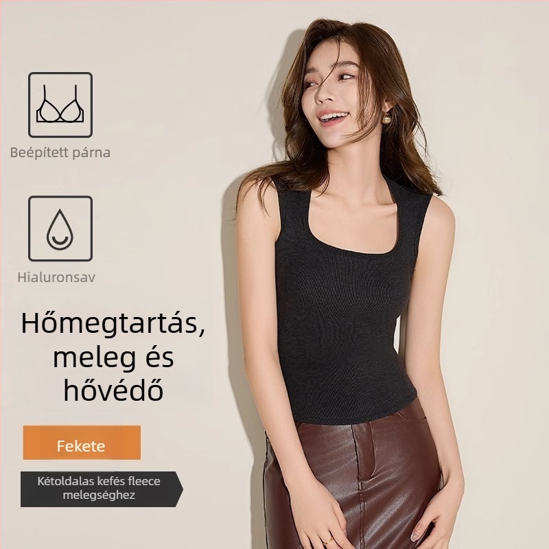 Termikus mellény melltartó párnával, varrat nélküli kivitel, U-formájú nyakrész, vastag akril anyag