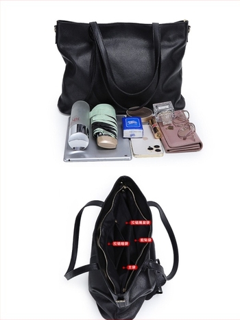 Női valódi bőrből készült tote táska, első réteg marhabőrből, vízszintes négyszög alakú, cipzáras zárás