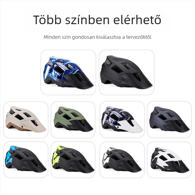 Felnőtt kerékpáros sisak nagy karimával; PC héj + EPS belső rész; levehető belső bélés a tisztántartáshoz; állítható illeszkedés; töltési fény és adatkábel