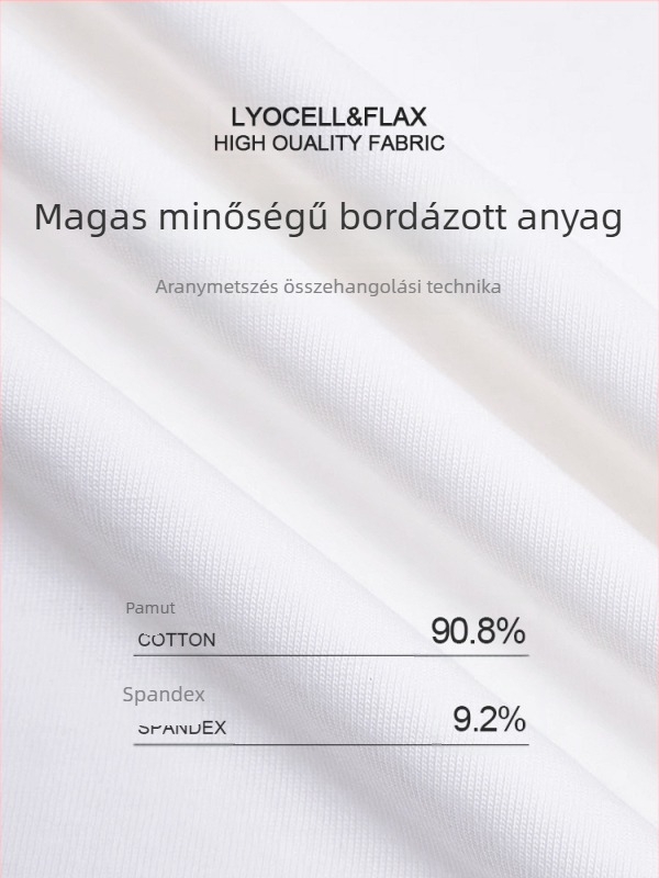 Bordázott pamutból készült póló csipke szegéllyel a hem-en, hosszú ujjas, kerek nyakú, karcsú szabás