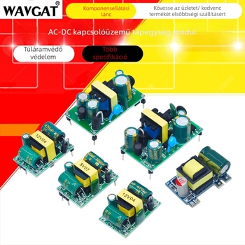 Szigetelt AC-DC kapcsoló tápegység modul, bemenet 220V, kimenetek 5V/9V/12V, áramértékek 400/500/700 mA és 1A.
