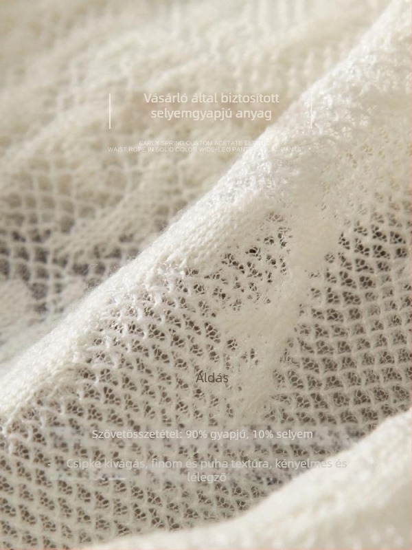 Gyapjú Jacquard csipkés pulóver, karcsú fazon, hosszú ujjú, alacsony kerek nyakú