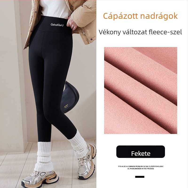 Sharkskin nadrág fleece-öltéssel, extrán vastag, magas derekú, meleg, felnőtt nők számára, ceruza fazon, szoros szabás, poliészter