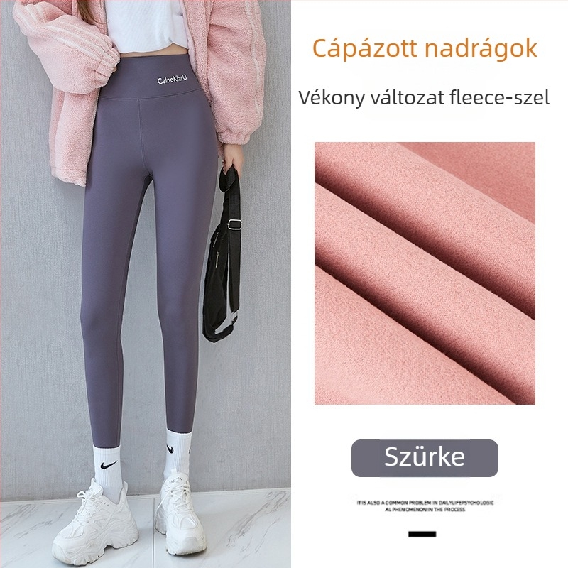 Sharkskin nadrág fleece-öltéssel, extrán vastag, magas derekú, meleg, felnőtt nők számára, ceruza fazon, szoros szabás, poliészter