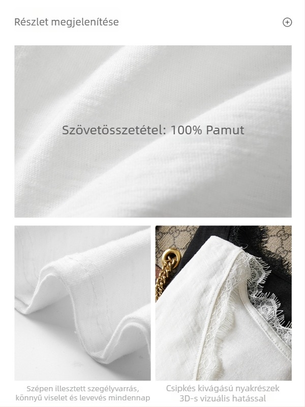 Női pamut T-shirt csipkés V-nyakkal, laza szabás, hosszú ujjú, koreai stílus, őszi 2025