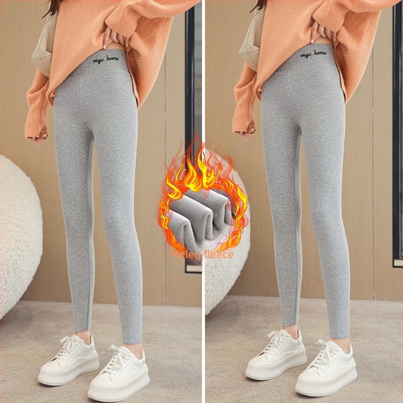 Téli leggings fleece béléssel, vastag, magas rugalmasság, karcsúsított szabású jóga nadrág fenék-emelő hatással, poliészter-viszkóz-spandex keverék