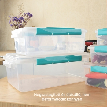 Fat Cat műanyag téglalap alakú élelmiszertároló doboz, kapacitás >5 L, mikrohullámú sütőben használható, logó nyomtatva