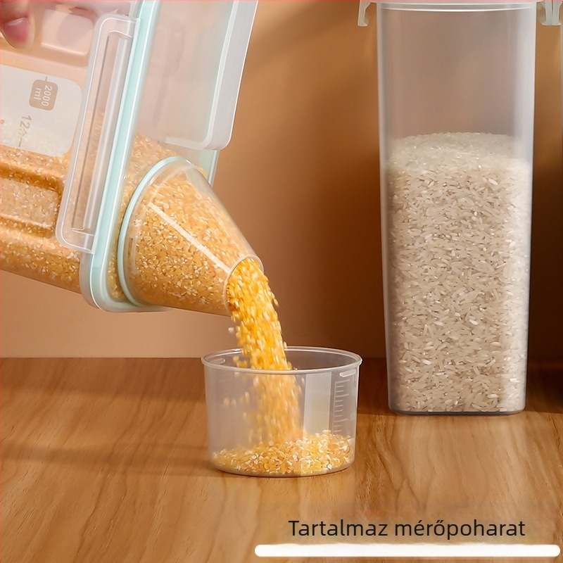 Gabonatároló doboz, négyszögletes műanyag tartó, 1 réteg, 1–2 l űrtartalom, modern egyszerű stílus