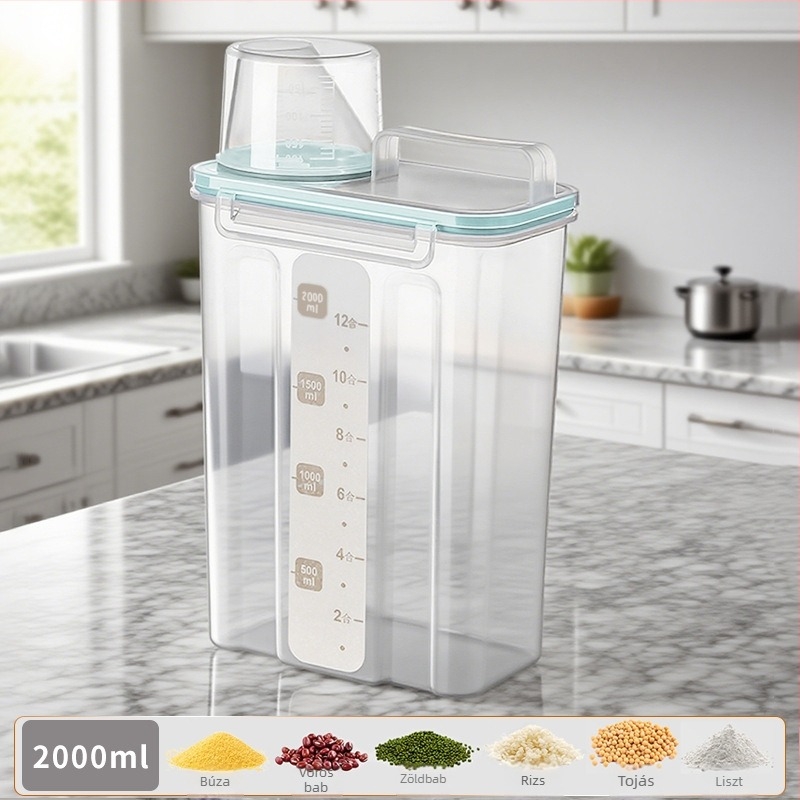 Gabonatároló doboz, négyszögletes műanyag tartó, 1 réteg, 1–2 l űrtartalom, modern egyszerű stílus