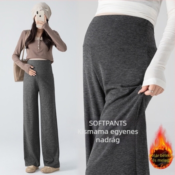 2025 Kismama nadrág fleece béléssel, vastag, széles szárú, mindennapi hosszú nadrág ősz-télre, alacsony növéshez