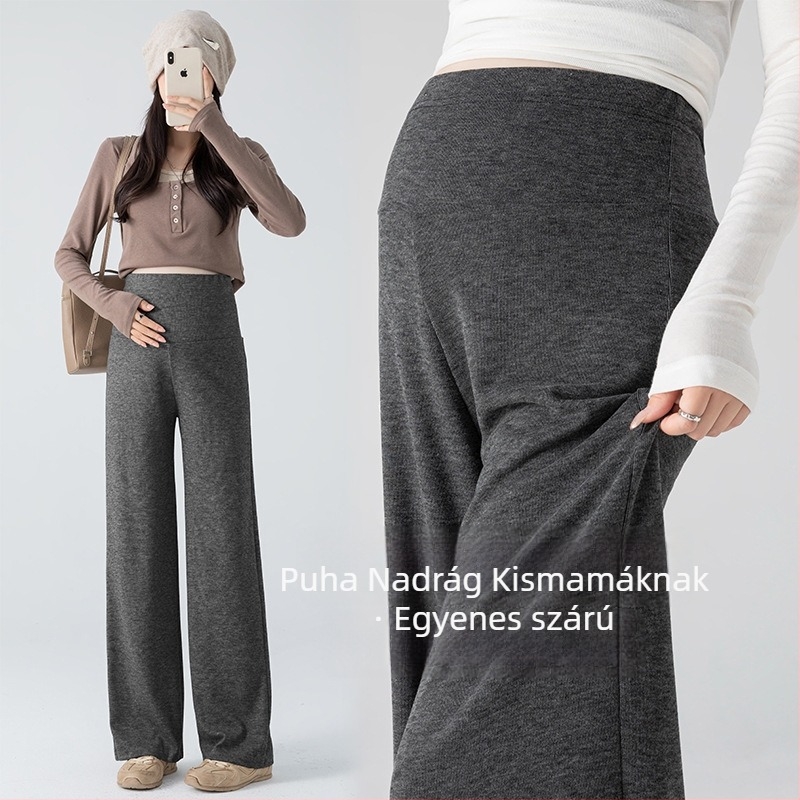 2025 Kismama nadrág fleece béléssel, vastag, széles szárú, mindennapi hosszú nadrág ősz-télre, alacsony növéshez