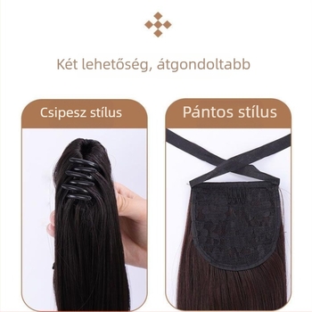 Női paróka hosszú lófarokkal, szalag-stílusú szintetikus haj, természetes hatású hajcsipesz, ultrakönnyű, elegáns egyenes póthaj