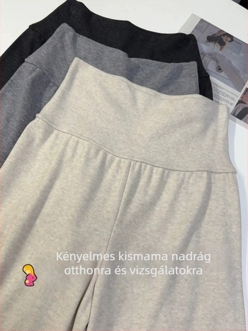 Anyasági nadrág, amely nem szorít a hasra, tavasz–őszre, hosszú, laza szabású széles szárú nadrág, plusz méretek és alacsony testalkat számára, puha.