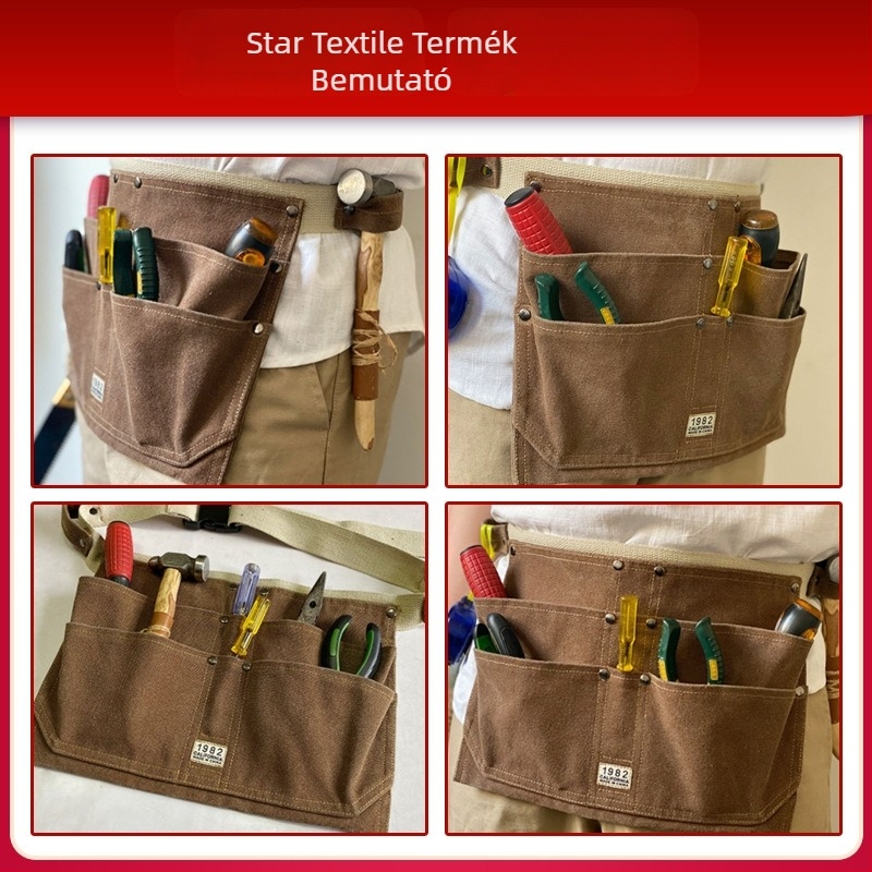 Övtáska szerszámokhoz építkezésre (több rekesz; vastag kopásálló kialakítás; villanyszerelőknek; kültéri használat)