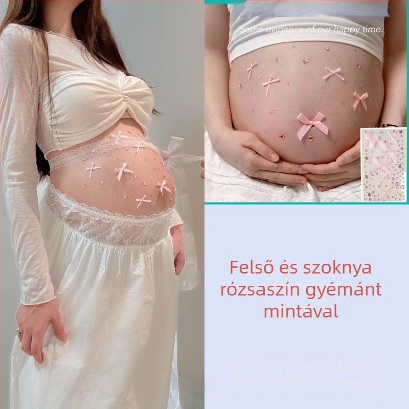 Várandós fotóruha szett – hosszú ujjú, poliészter 70-80%, középméretű szoknya, szoknyás kosztüm
