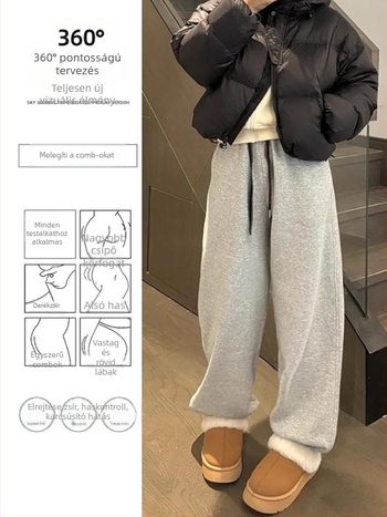 Kismama nadrág fleece béléssel, széles szárú, magas derék, derekán kötőfűzővel (vastag gyapjú-poliészter keverék, poliészter 80–90%)
