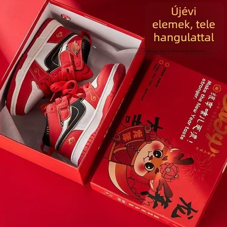 AJ gyerekeknek készült piros magas szárú sportcipő fleece-bélésével, uniszex