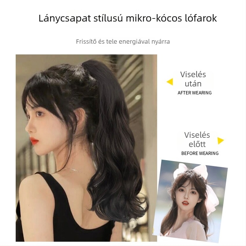 Klipszes póthaj paróka, magas lófarok stílus, göndör haj, hőálló rostból, rendkívül könnyű