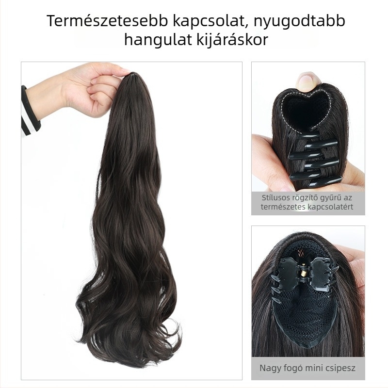 Klipszes póthaj paróka, magas lófarok stílus, göndör haj, hőálló rostból, rendkívül könnyű