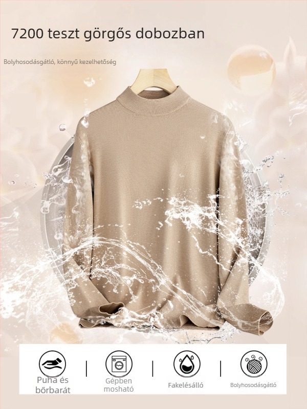 Férfi fél magas nyakú kötött pulóver, meleg és vastag, minimalist luxus stílusban