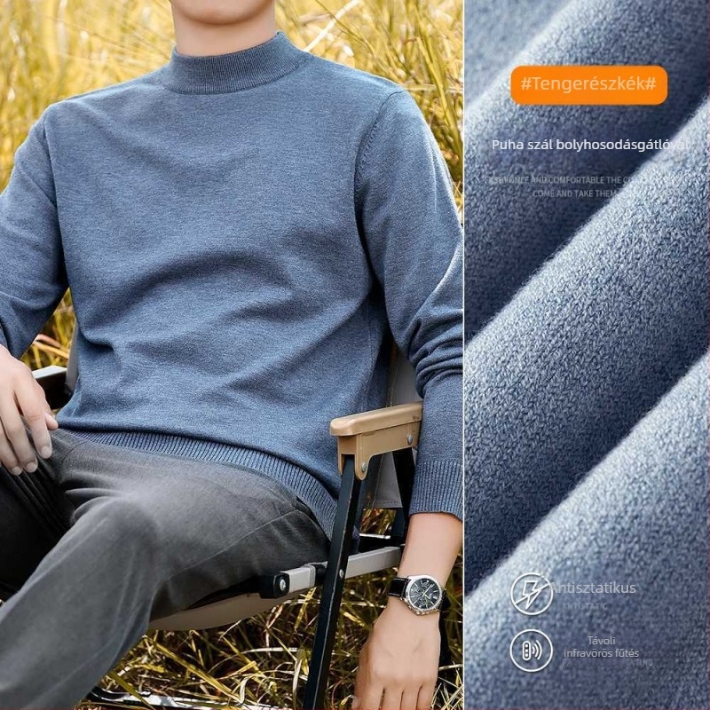 Férfi fél magas nyakú kötött pulóver, meleg és vastag, minimalist luxus stílusban