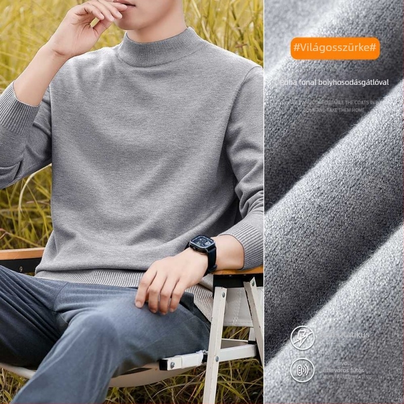 Férfi fél magas nyakú kötött pulóver, meleg és vastag, minimalist luxus stílusban