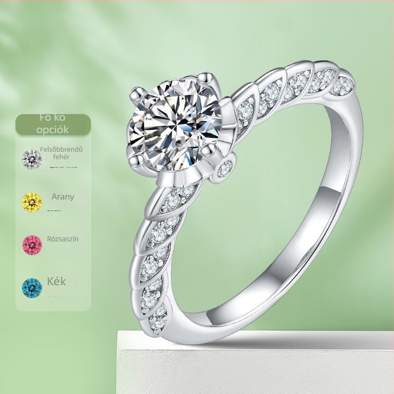 S925 Sterling ezüst Moissanite gyűrű, 1 karátos eljegyzési gyűrű nőknek