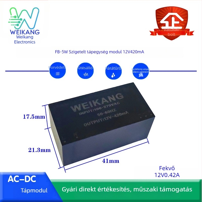 Tápegység modul, 24W, 12V2A és 24V1A kimenetek, zajmentes, potting izoláció, AC-DC, széles bemeneti tartomány