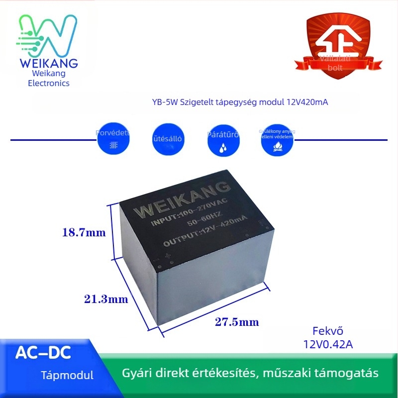 Tápegység modul, 24W, 12V2A és 24V1A kimenetek, zajmentes, potting izoláció, AC-DC, széles bemeneti tartomány