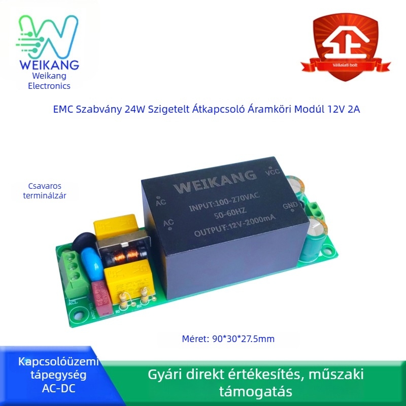 Tápegység modul, 24W, 12V2A és 24V1A kimenetek, zajmentes, potting izoláció, AC-DC, széles bemeneti tartomány
