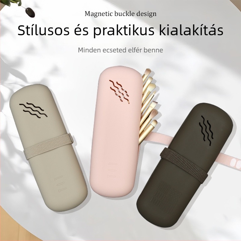Szilikon sminkecset-tároló utazáshoz - porvédett kozmetikai szervező