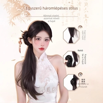 Ponytail paróka, egységes klipsz rögzítéssel, ősi kínai stílusú Hanfu/Cheongsam, Modell 1177, magas hőmérsékletű huzalból készült haj, rögzítő mechanizmus