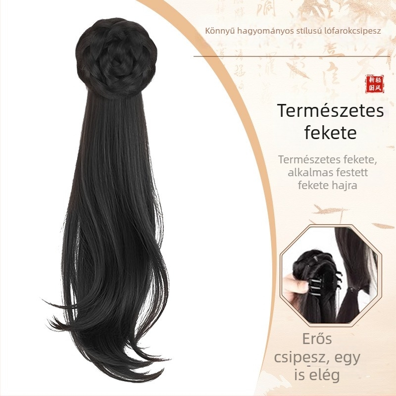 Ponytail paróka, egységes klipsz rögzítéssel, ősi kínai stílusú Hanfu/Cheongsam, Modell 1177, magas hőmérsékletű huzalból készült haj, rögzítő mechanizmus