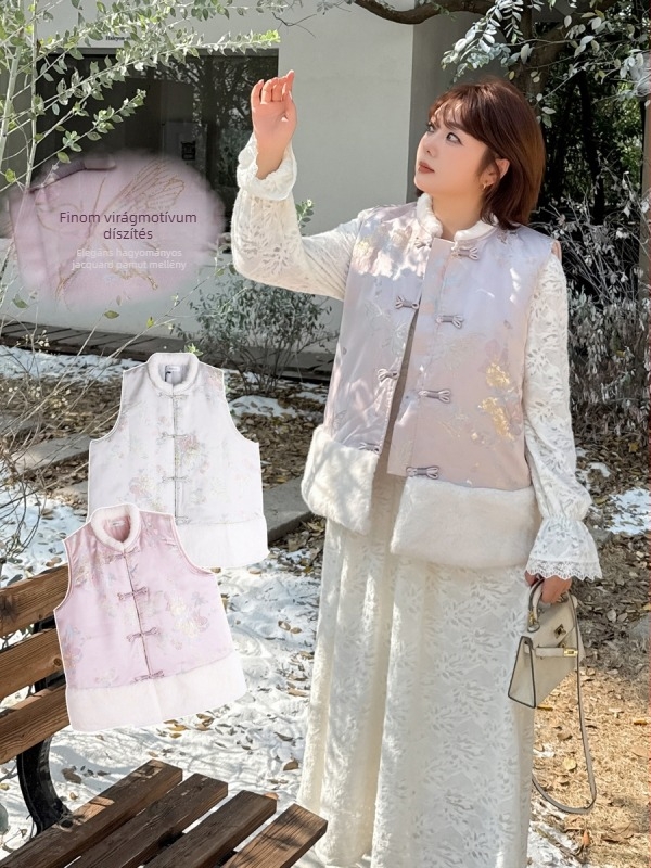 K3216 Jacquard mellény álló gallérral – Tél 2025, középmagas hossz 65-80 cm, jacquard anyag spandex-keverékkel