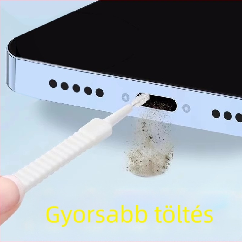 Telefon port tisztító keféje – a töltőportok, hangszórók és hallókészülékek tisztítására; modell J74565, tömeg 5 g, műanyag, kompatibil mobiltelefonokkal, laptopokkal, számítógépekkel és digitális fényképezőgépekkel, 2025-ben piacra kerül
