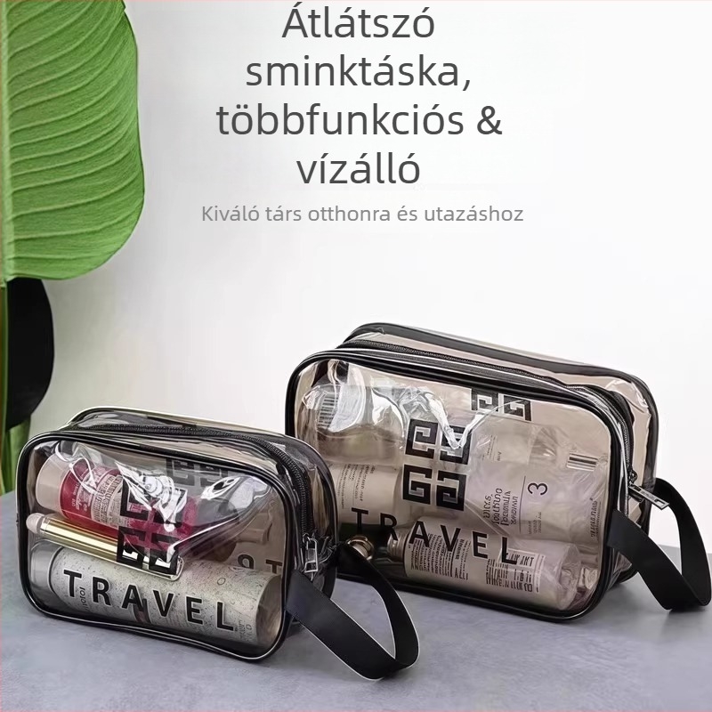 Kozmetikai táska PVC vízálló - kocka alak, nagy kapacitás, utazáshoz, smink- és bőrápolási tárolás