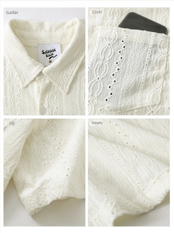 Rövid ujjú ing jacquard textúrával, nyitott mintázat, laza szabás, nyár