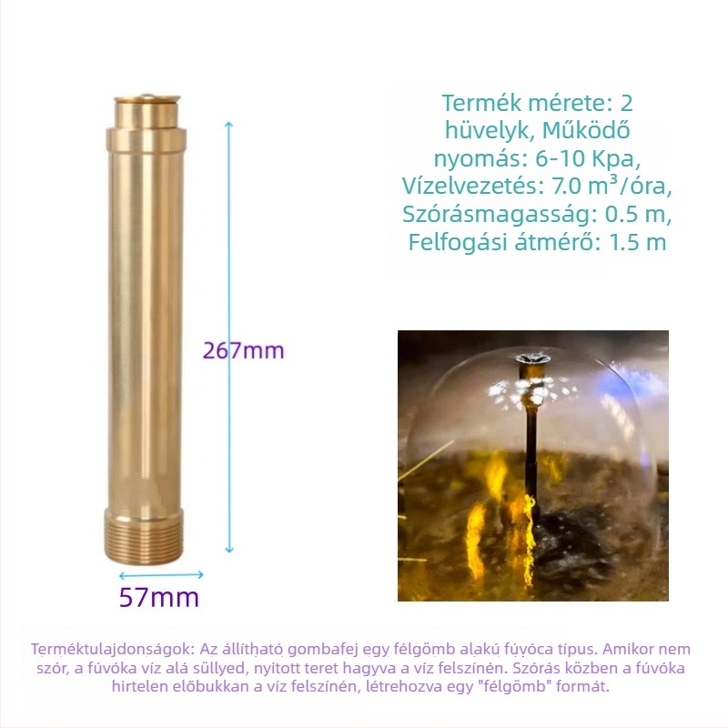 Állítható gombás öntözőfej, meghosszabbított, teljes rézből, tájképi vízjelenetekhez és tavakhoz