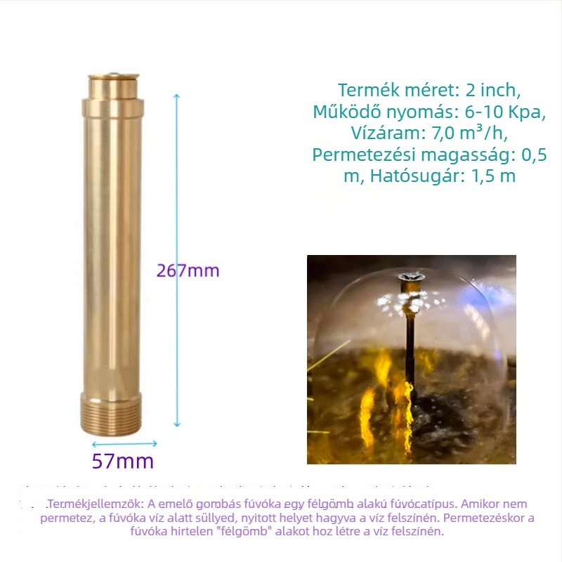 Állítható gombás öntözőfej, meghosszabbított, teljes rézből, tájképi vízjelenetekhez és tavakhoz