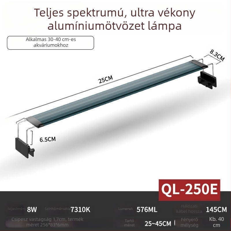 Akvarium LED világítás víz alatti növényekhez — teljes spektrum, vízálló, alumíniumötvözet, 8W, FKSC