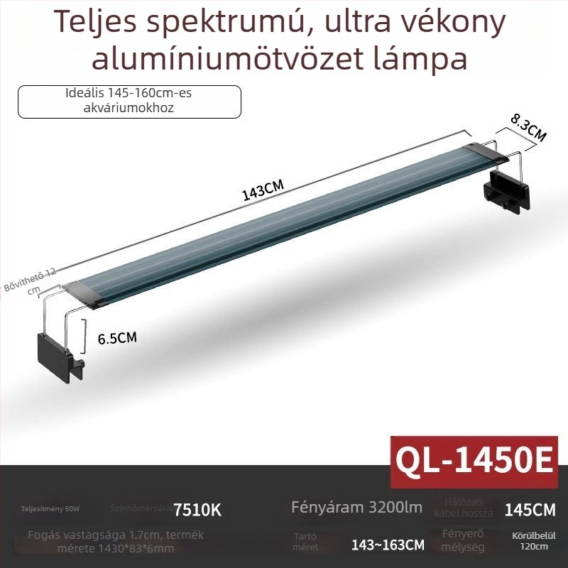 Akvarium LED világítás víz alatti növényekhez — teljes spektrum, vízálló, alumíniumötvözet, 8W, FKSC