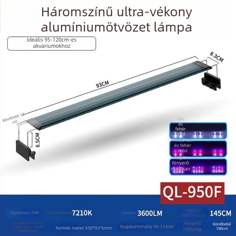 Akvarium LED világítás víz alatti növényekhez — teljes spektrum, vízálló, alumíniumötvözet, 8W, FKSC