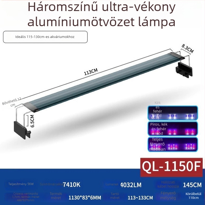 Akvarium LED világítás víz alatti növényekhez — teljes spektrum, vízálló, alumíniumötvözet, 8W, FKSC