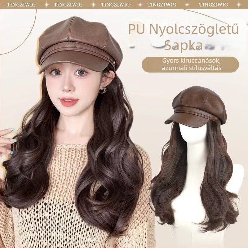 Maillard beret sapka nőknek, nyolcszögletű kalap, teljes fejparóka, hosszú göndör haj, kemoterápiás használatra, 2025 ősz-tél