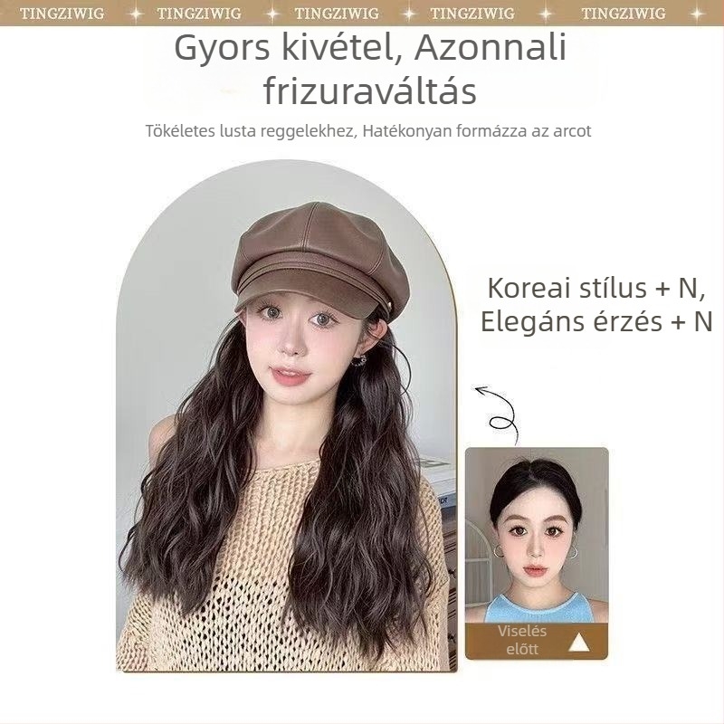Maillard beret sapka nőknek, nyolcszögletű kalap, teljes fejparóka, hosszú göndör haj, kemoterápiás használatra, 2025 ősz-tél