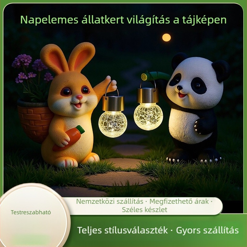 Napelemes nyuszi kertdísz gyantából készült kültéri hangulatvilágítás